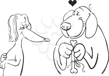 Royalty Free Clipart Image of a Dog in Love Holding a Bone