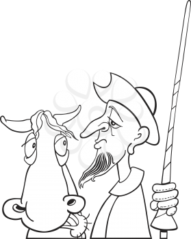 Royalty Free Clipart Image of a Man and a Horse to be Coloured