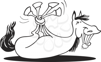 Royalty Free Clipart Image of a Horse With Its Legs Tied Together
