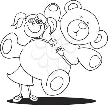 Royalty Free Clipart Image of a Girl With a Big Teddy Bear