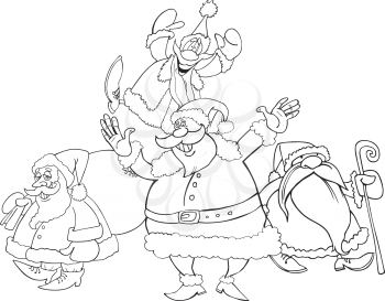 Royalty Free Clipart Image of a Group of Santa Clauses