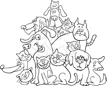 Royalty Free Clipart Image of a Group of Cats and Dogs