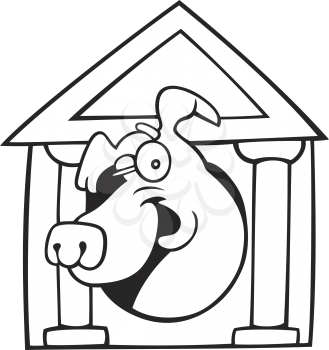 Royalty Free Clipart Image of a Dog in a Doghouse With Columns