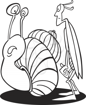 Royalty Free Clipart Image of a Snail and a Grasshopper