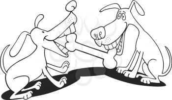Royalty Free Clipart Image of Two Dogs Playing With a Bone