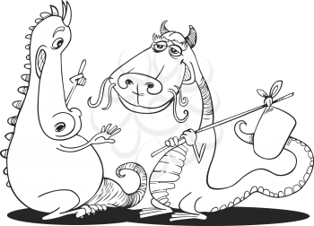 Royalty Free Clipart Image of Two Dragons