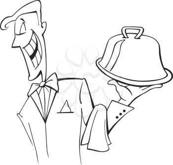 Royalty Free Clipart Image of a Waiter With a Dish
