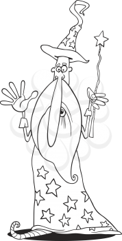 Royalty Free Clipart Image of a Wizard and Magic Wand