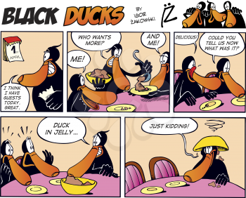 Royalty Free Clipart Image of a Black Ducks Comic Strip