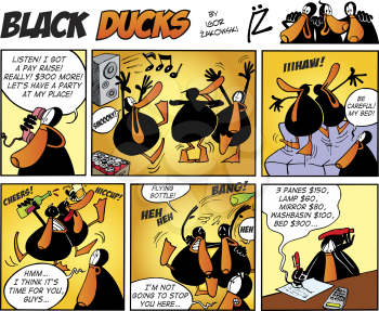Royalty Free Clipart Image of a Black Ducks Comic Strip