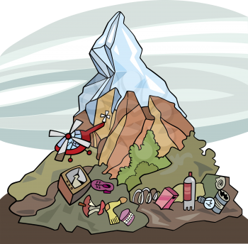 Royalty Free Clipart Image of a Mountain With Rubbish Around It