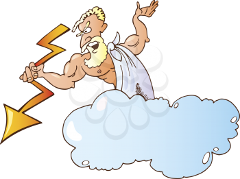 Royalty Free Clipart Image of a Man in a Cloud With a Lightning Bolt
