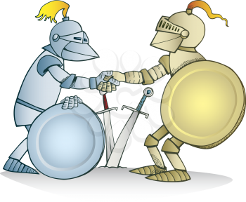 Royalty Free Clipart Image of Knight Shaking Hands