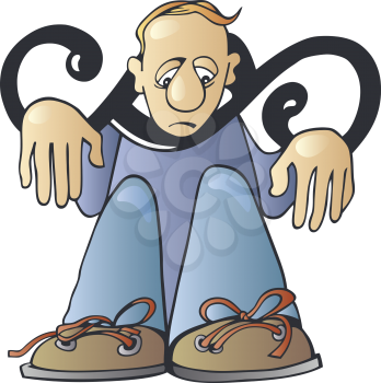 Royalty Free Clipart Image of a Man With His Hands and Head in Stocks