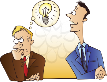 Royalty Free Clipart Image of a Man Looking at an Idea Bulb