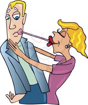 Royalty Free Clipart Image of a Woman's Gum Stuck to a Man's Lips
