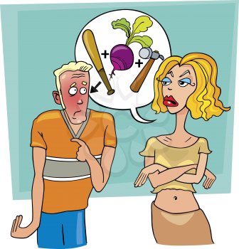 Royalty Free Clipart Image of an Angry Woman and a Red-Faced Man