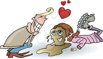 Royalty Free Clipart Image of a Boy Laughing at a Girl in Love With Him Who Fell in the Mud