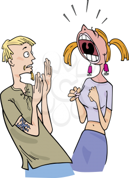 Royalty Free Clipart Image of a Scared Guy and a Screaming Girl