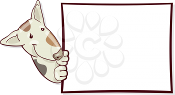 Royalty Free Clipart Image of a Bull Terrier Holding a Poster