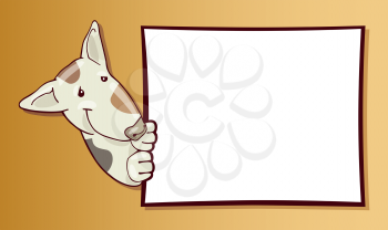 Royalty Free Clipart Image of a Bull Terrier With a Sign
