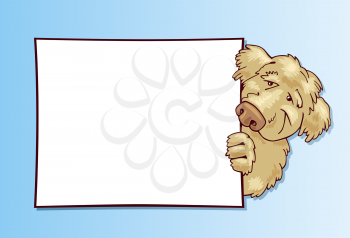 Royalty Free Clipart Image of a Shaggy Dog With a Board