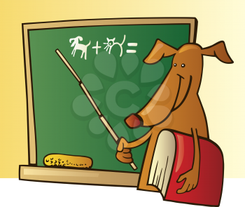Royalty Free Clipart Image of a Dog at a Blackboard