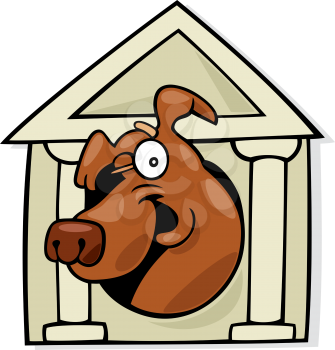 Royalty Free Clipart Image of a Dog in a Doghouse With Columns