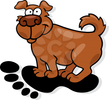 Royalty Free Clipart Image of a Dog Standing on a Human Footprint