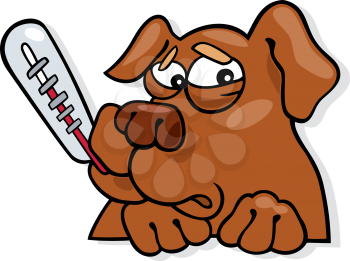 Royalty Free Clipart Image of a Dog With a Thermometer