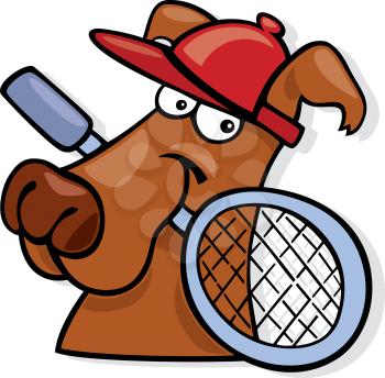 Royalty Free Clipart Image of a Dog With a Tennis Racket
