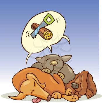 Royalty Free Clipart Image of Three Dogs Sleeping