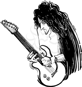 Royalty Free Clipart Image of a Sketch of a Guitarist