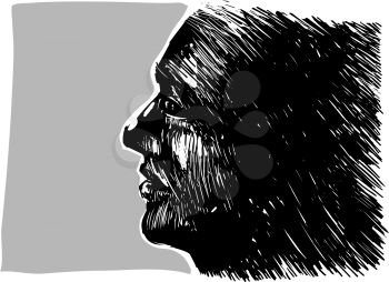Royalty Free Clipart Image of a Drawing of a Person in Profile