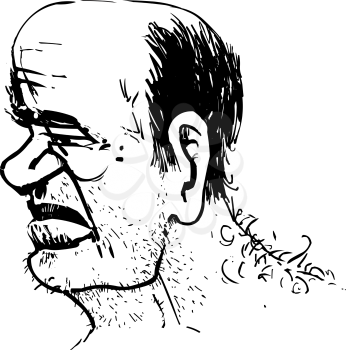 Royalty Free Clipart Image of a Bald Man With Whiskers and a Hairy Back