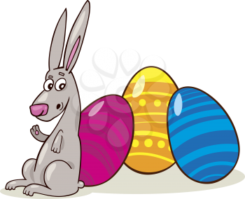 Royalty Free Clipart Image of an Easter Bunny With Painted Eggs