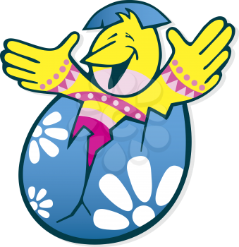Royalty Free Clipart Image of a Chicken Coming Out of an Egg