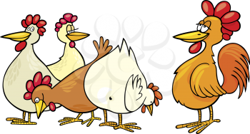 Royalty Free Clipart Image of a Rooster and Hens