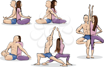 Royalty Free Clipart Image of a Man and Woman Doing Yoga