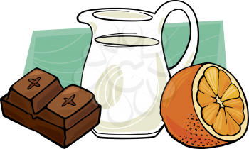 Royalty Free Clipart Image of Milk With Chocolate and Orange