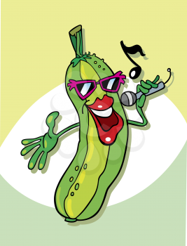 Royalty Free Clipart Image of a Singing Cucumber