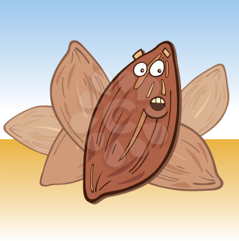 Royalty Free Clipart Image of a Cartoon Almond With Other Almonds