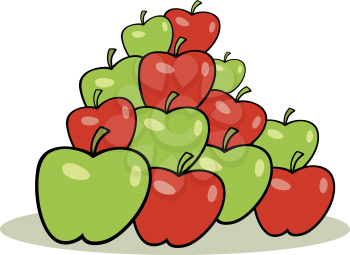 Royalty Free Clipart Image of a Stack of Red and Green Apples