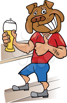 Royalty Free Clipart Image of a Bulldog With a Man's Body Holding a Beer at a Bar