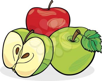 Royalty Free Clipart Image of Two Whole Apples and One Sliced