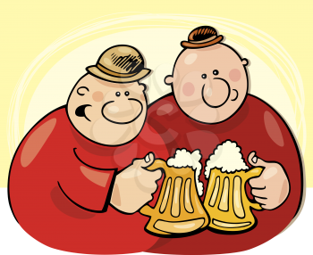 Royalty Free Clipart Image of a Two Men Drinking Beer