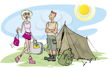 Royalty Free Clipart Image of a Camper Looking at a Girl