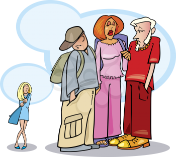 Royalty Free Clipart Image of a Girl and Three Big People
