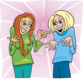 Royalty Free Clipart Image of Two Women Fighting
