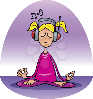 Royalty Free Clipart Image of a Girl Listening to Music and Meditating